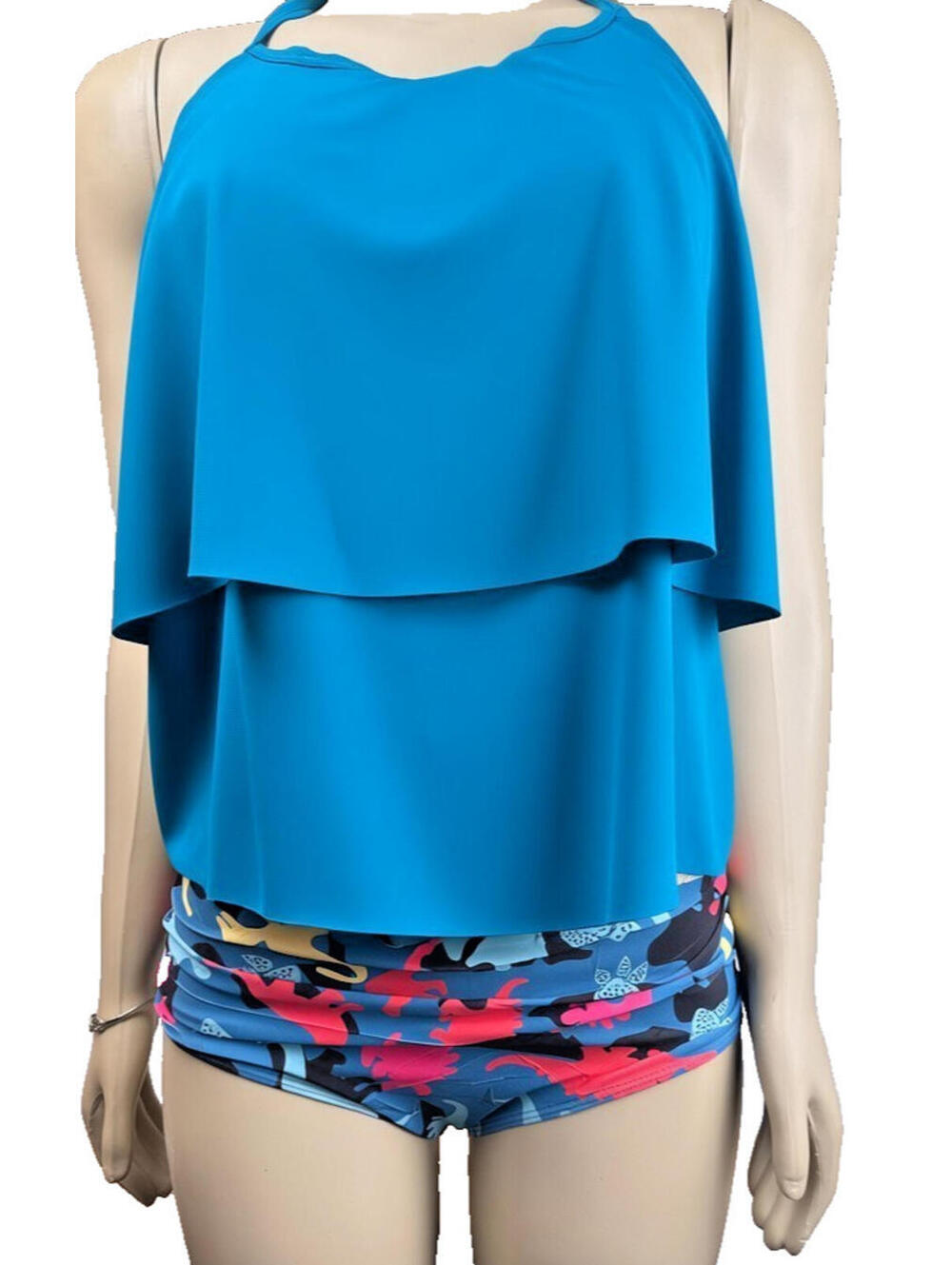 Womens Medium Two Piece High Waist Tankini Swimsuit Set Dinosaur Print NWOT